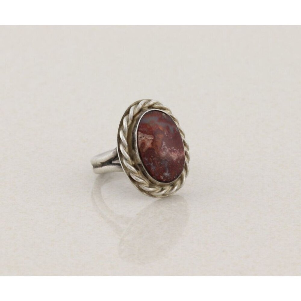 Sterling Silver Red Grey Picture Jasper Ring Size 7 Signed E - Picture 3 of 7